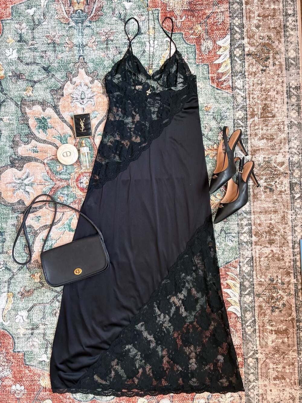 Vintage Bob Mackie for Glydons Black Lace Slip Dress